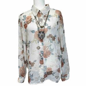 Alfred Dunner Multicolor Sheer Button Blouse Size 14 Crinkled Texture Career Top